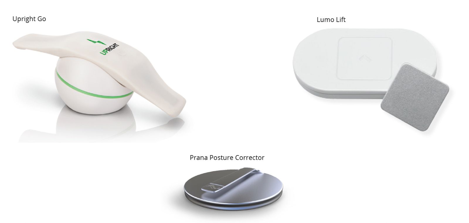 Upright Go, Lumo Lift, and Prana Posture Corrector devices