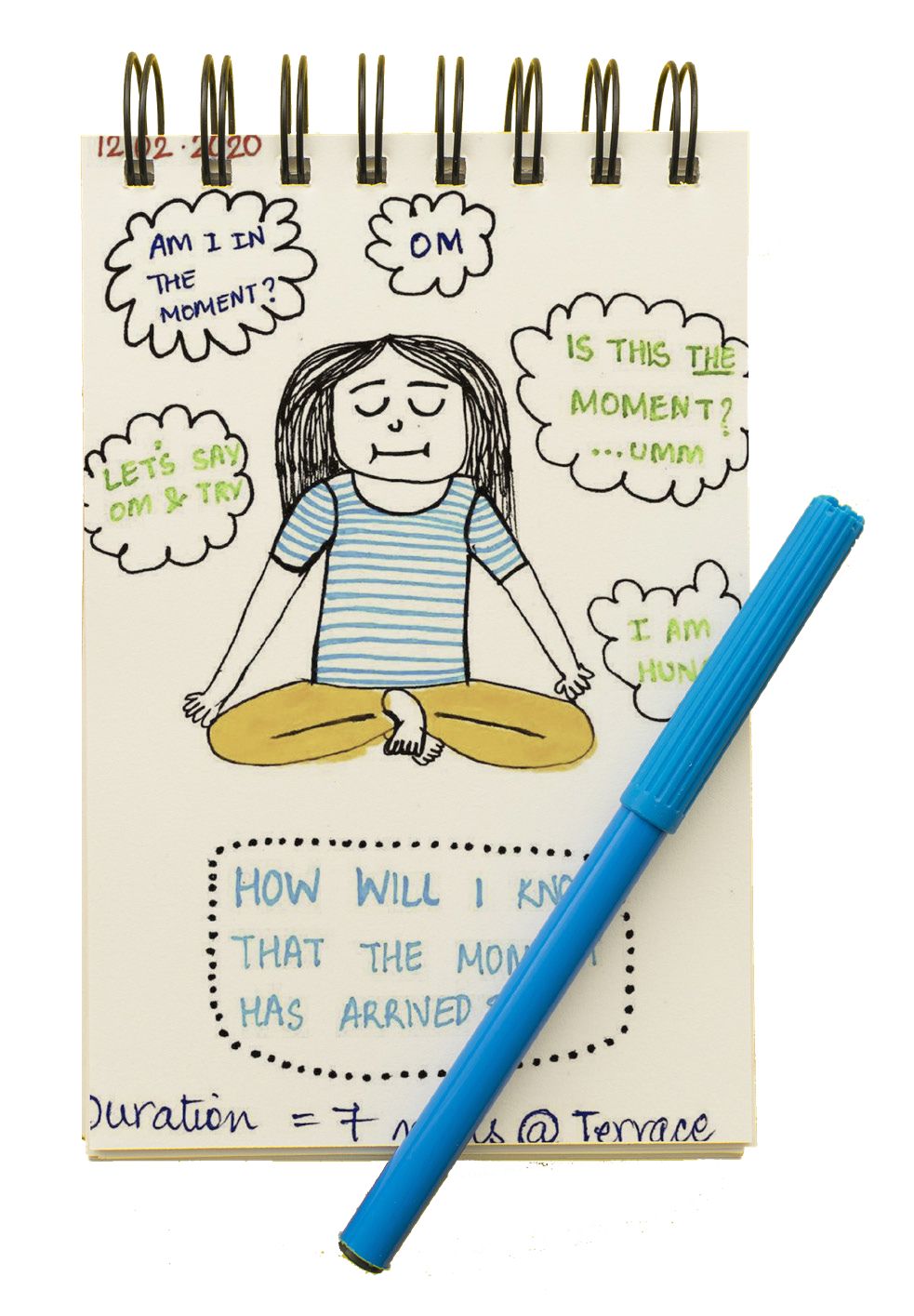 Somaesthetic journal entry with meditation drawing and mindfulness reflections